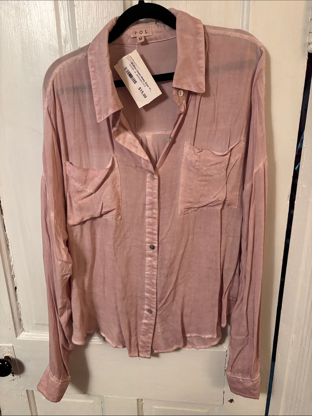 POL Pink Satin Button-Front Shirt